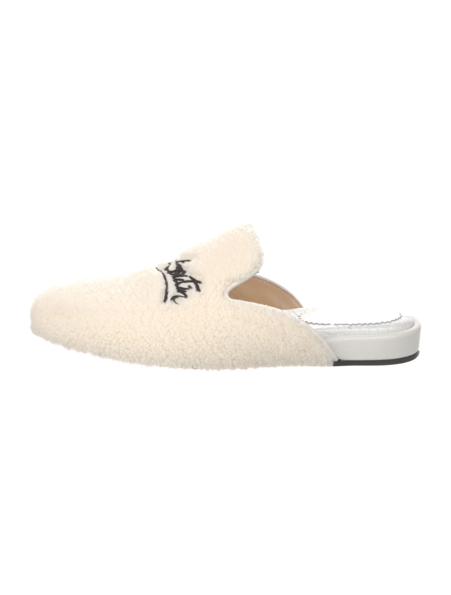 Christian Louboutin Shearling Embroidered Accent Mules