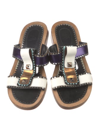 Christian Louboutin Rockstud Accents Leather Slides