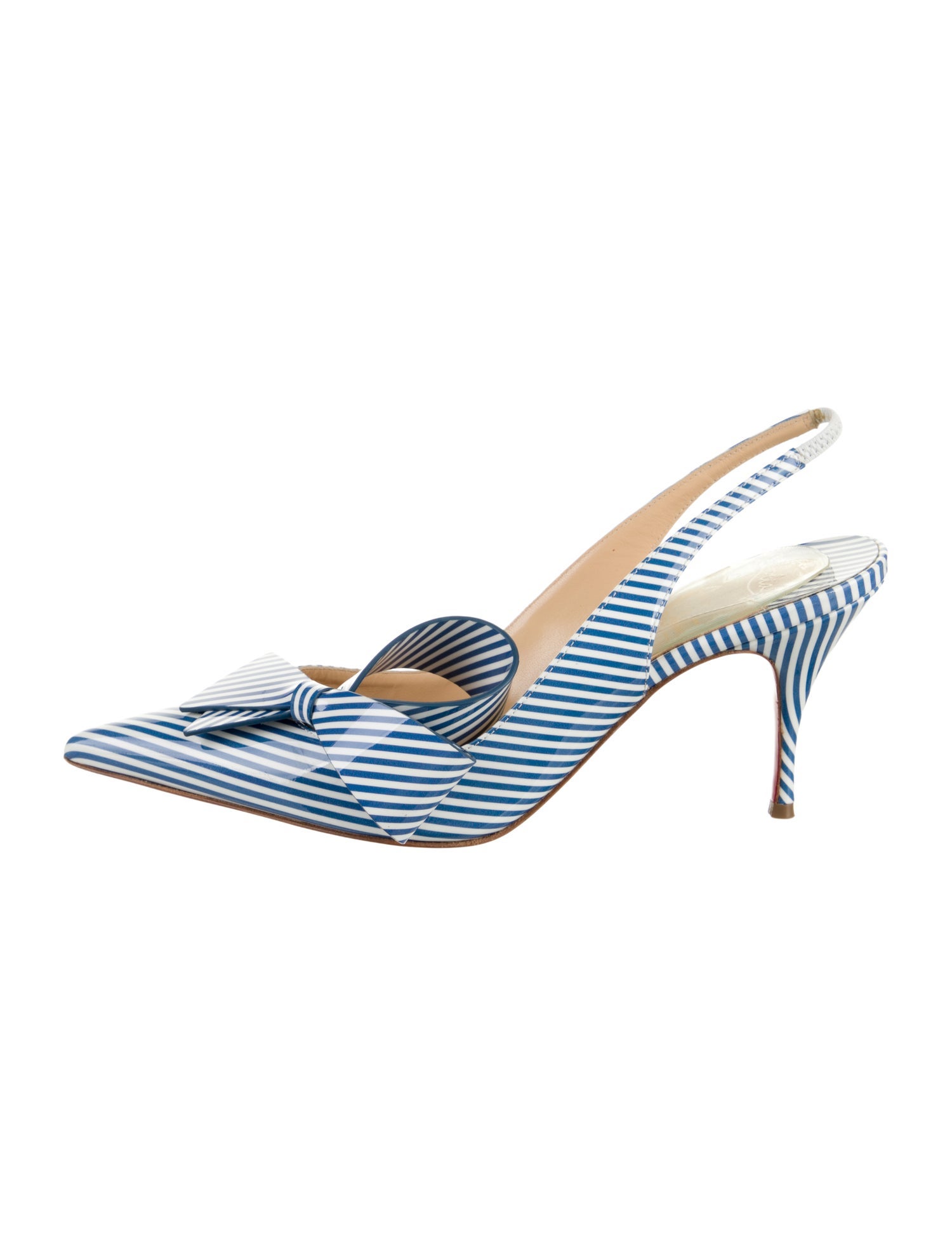Christian Louboutin Patent Leather Striped Slingback Pumps
