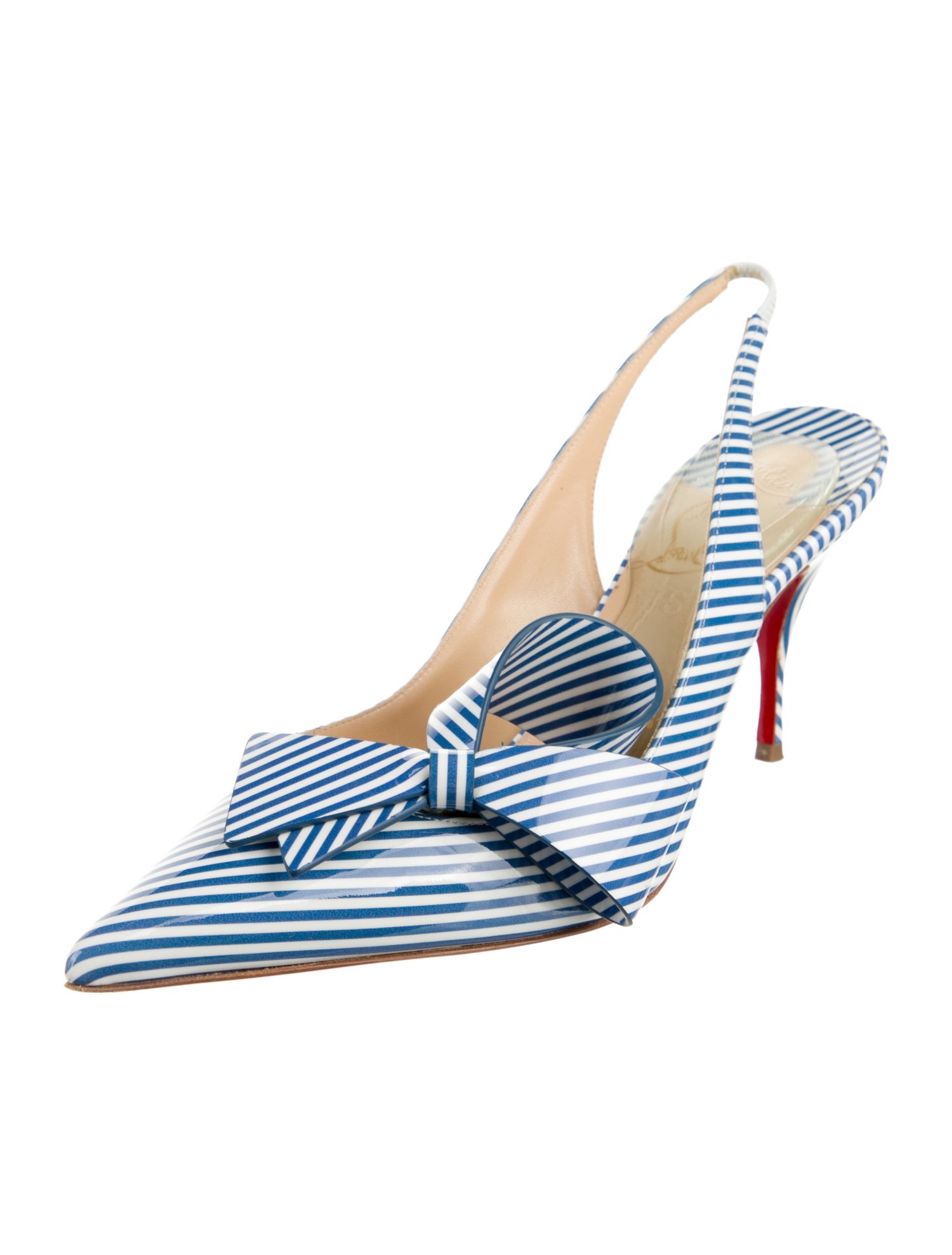 Christian Louboutin Patent Leather Striped Slingback Pumps