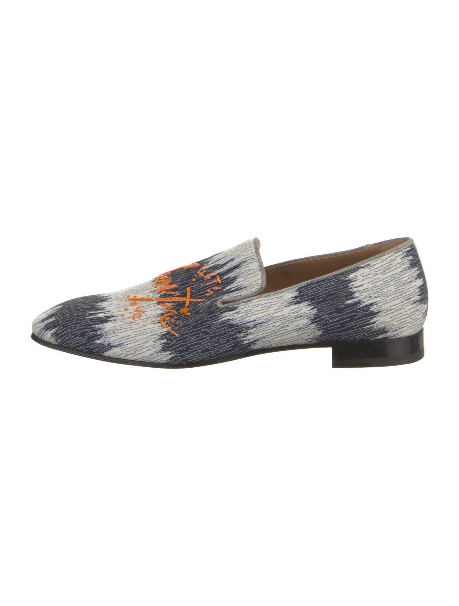 Christian Louboutin Printed Embroidered Accent Slippers
