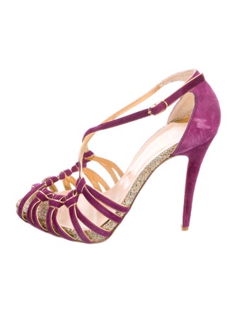 Christian Louboutin Suede Colorblock Pattern T-Strap Pumps