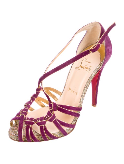 Christian Louboutin Suede Colorblock Pattern T-Strap Pumps