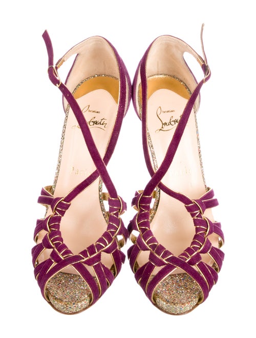 Christian Louboutin Suede Colorblock Pattern T-Strap Pumps