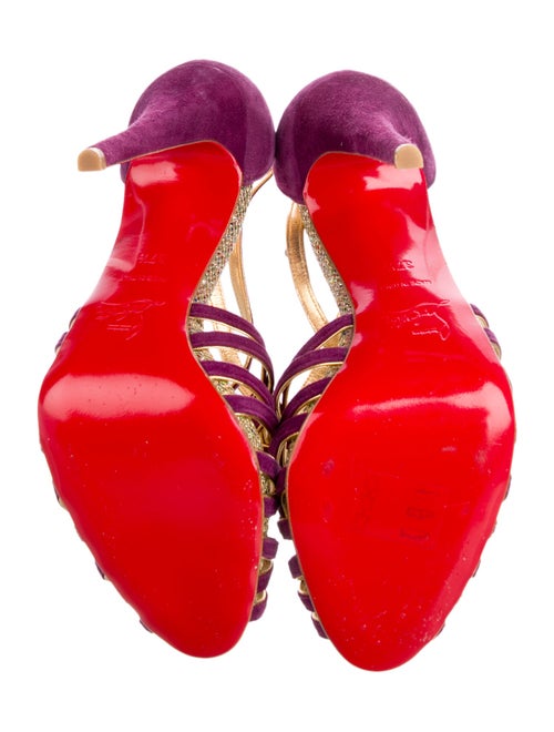 Christian Louboutin Suede Colorblock Pattern T-Strap Pumps