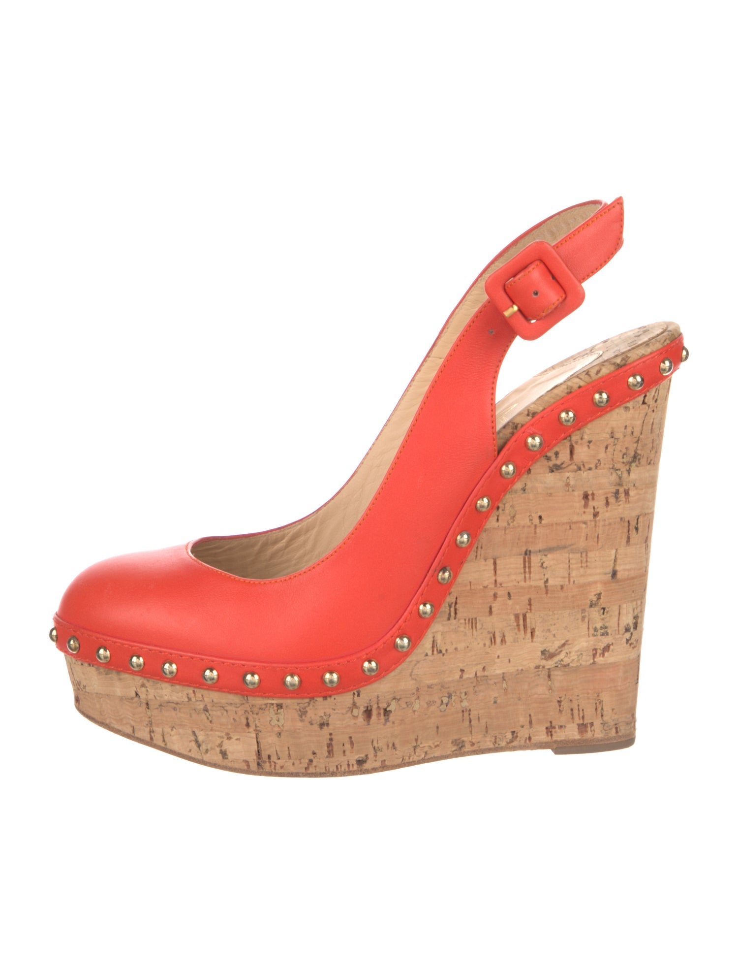 Christian Louboutin Leather Studded Accents Slingback Pumps