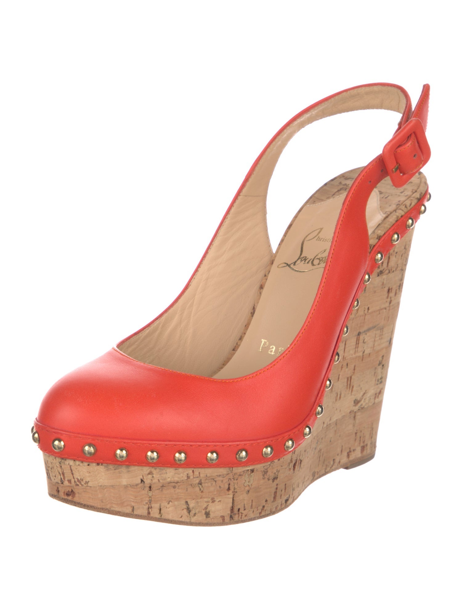 Christian Louboutin Leather Studded Accents Slingback Pumps