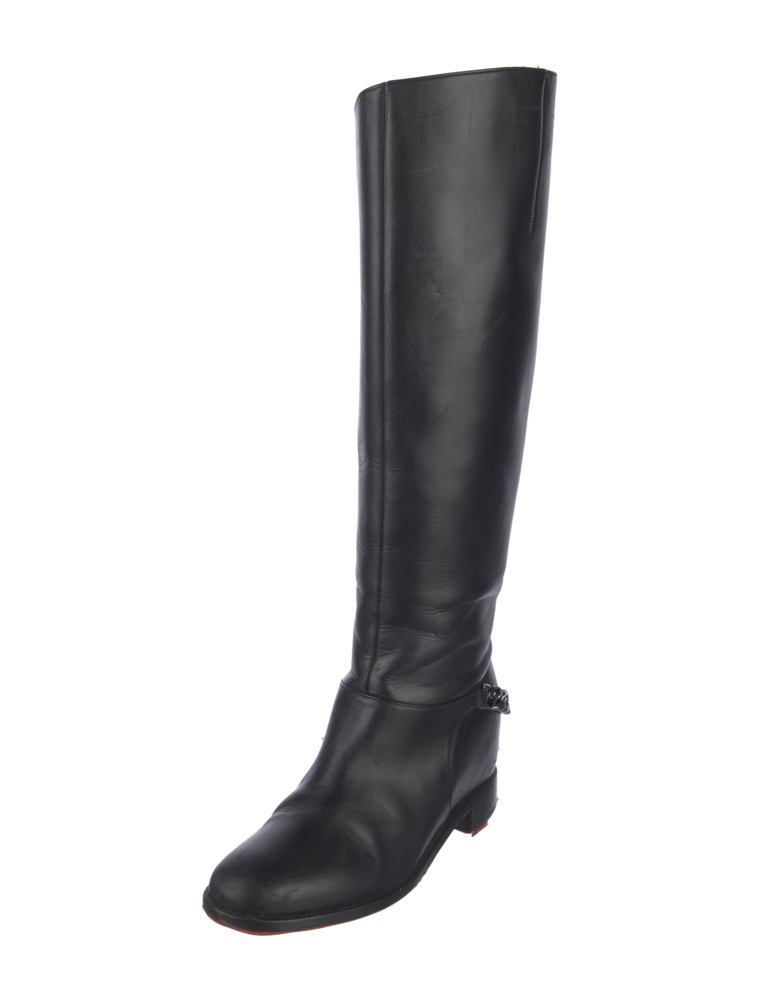 Christian Louboutin Leather Chain-Link Accents Riding Boots