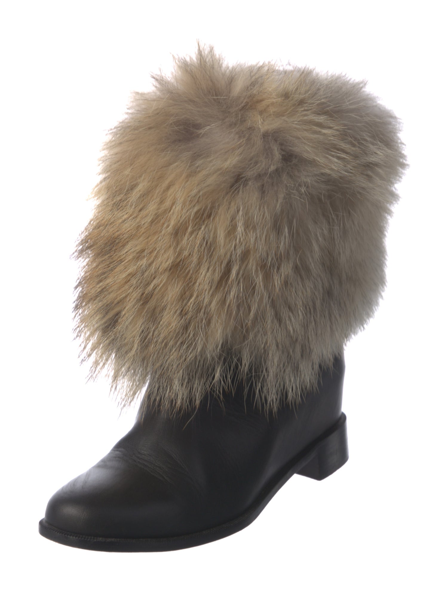 Christian Louboutin Leather Fur Trim Boots