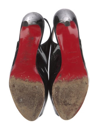 Christian Louboutin Patent Leather Keyhole Accent Slingback Pumps