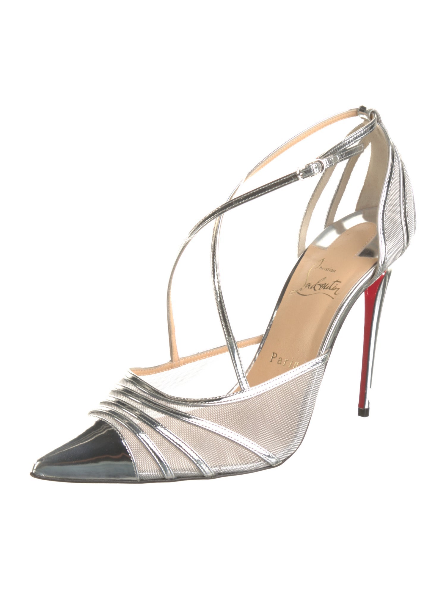 Christian Louboutin Patent Leather Mesh Accents T-Strap Pumps w/ Tags