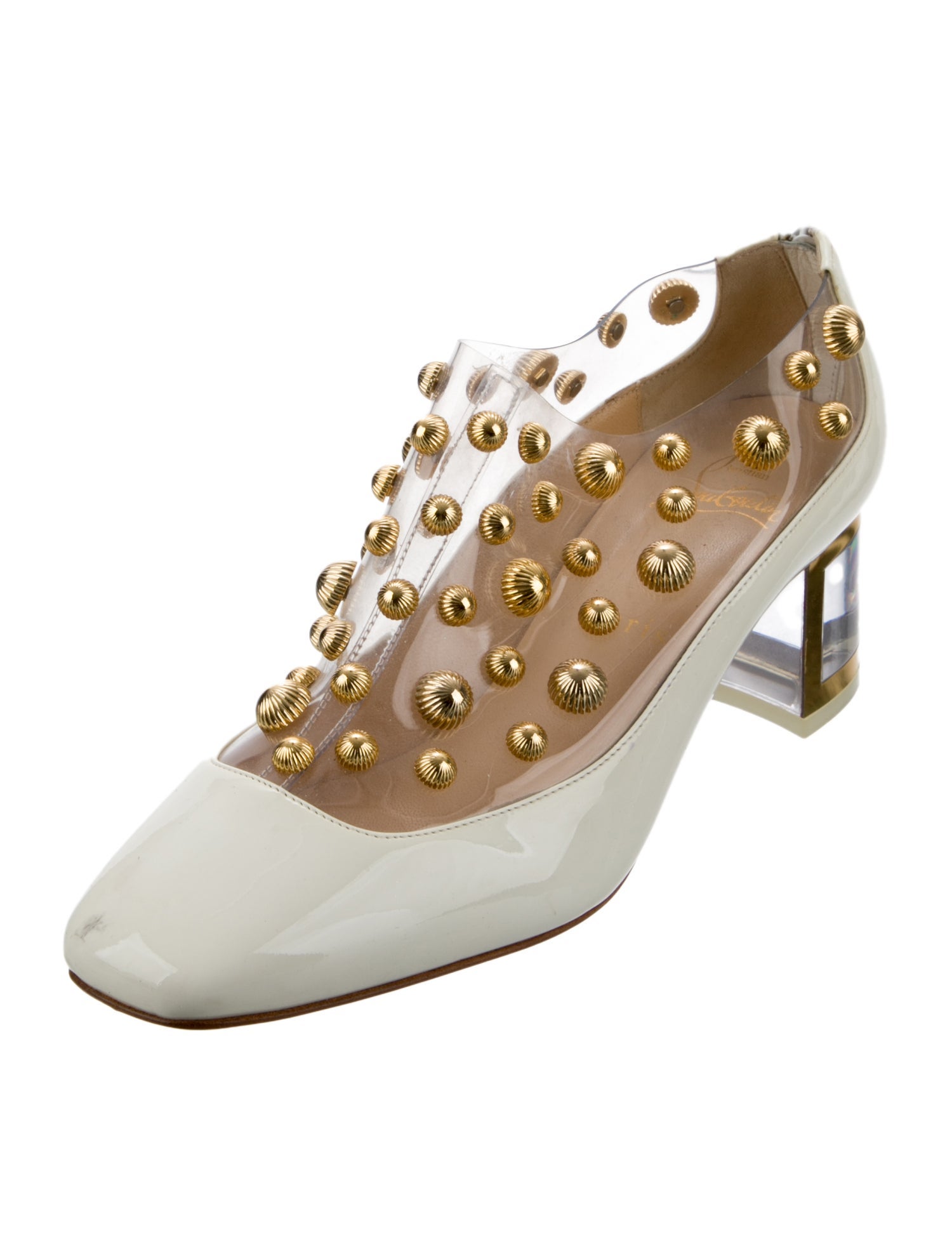 Christian Louboutin Patent Leather Studded Accents T-Strap Pumps