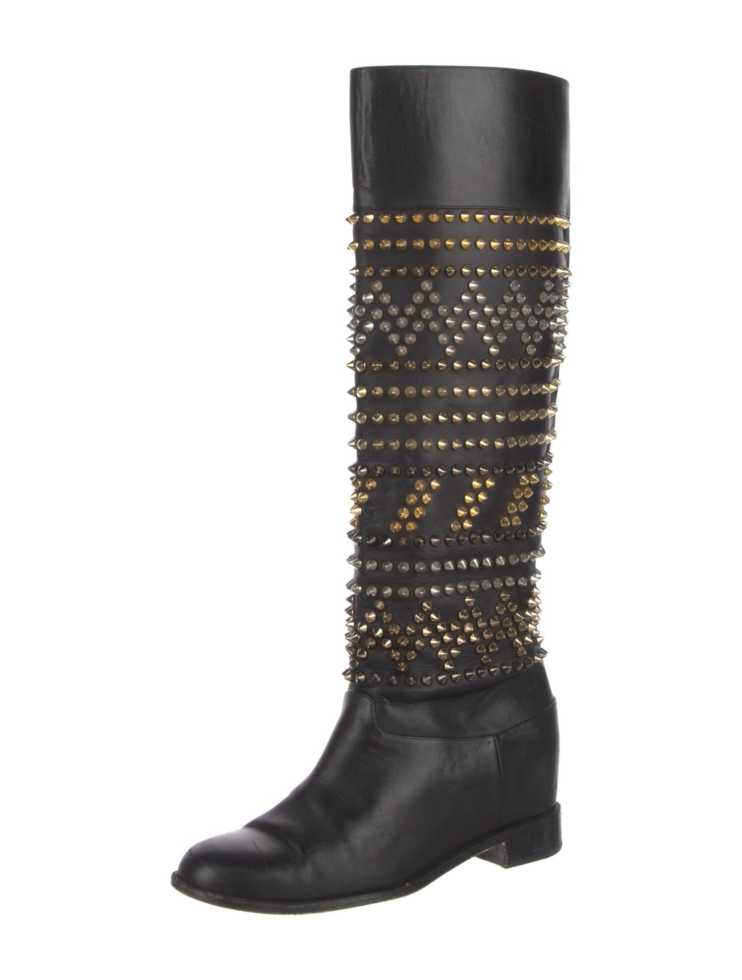 Christian Louboutin Spike Accents Leather Riding Boots