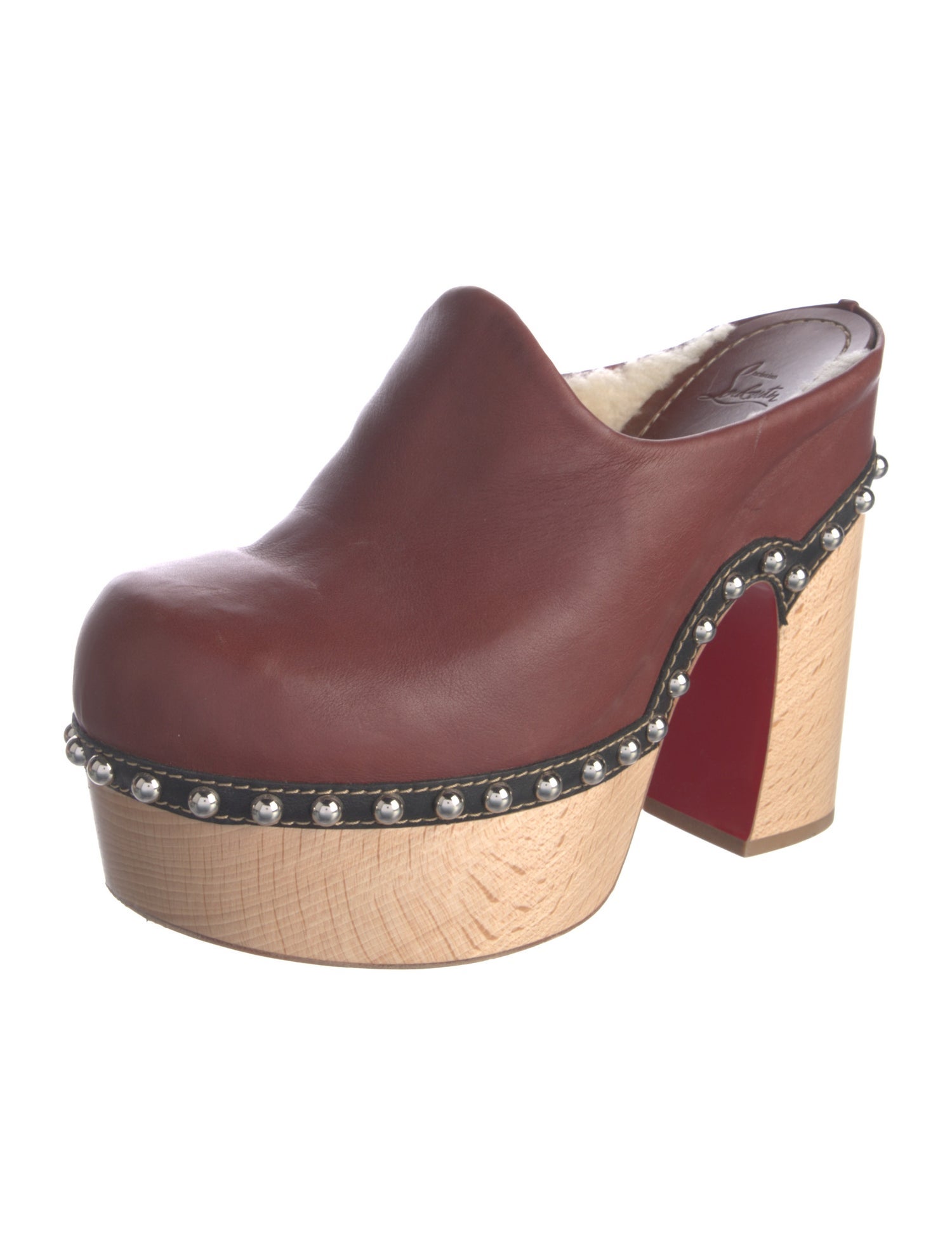 Christian Louboutin Leather Fur Trim Mules