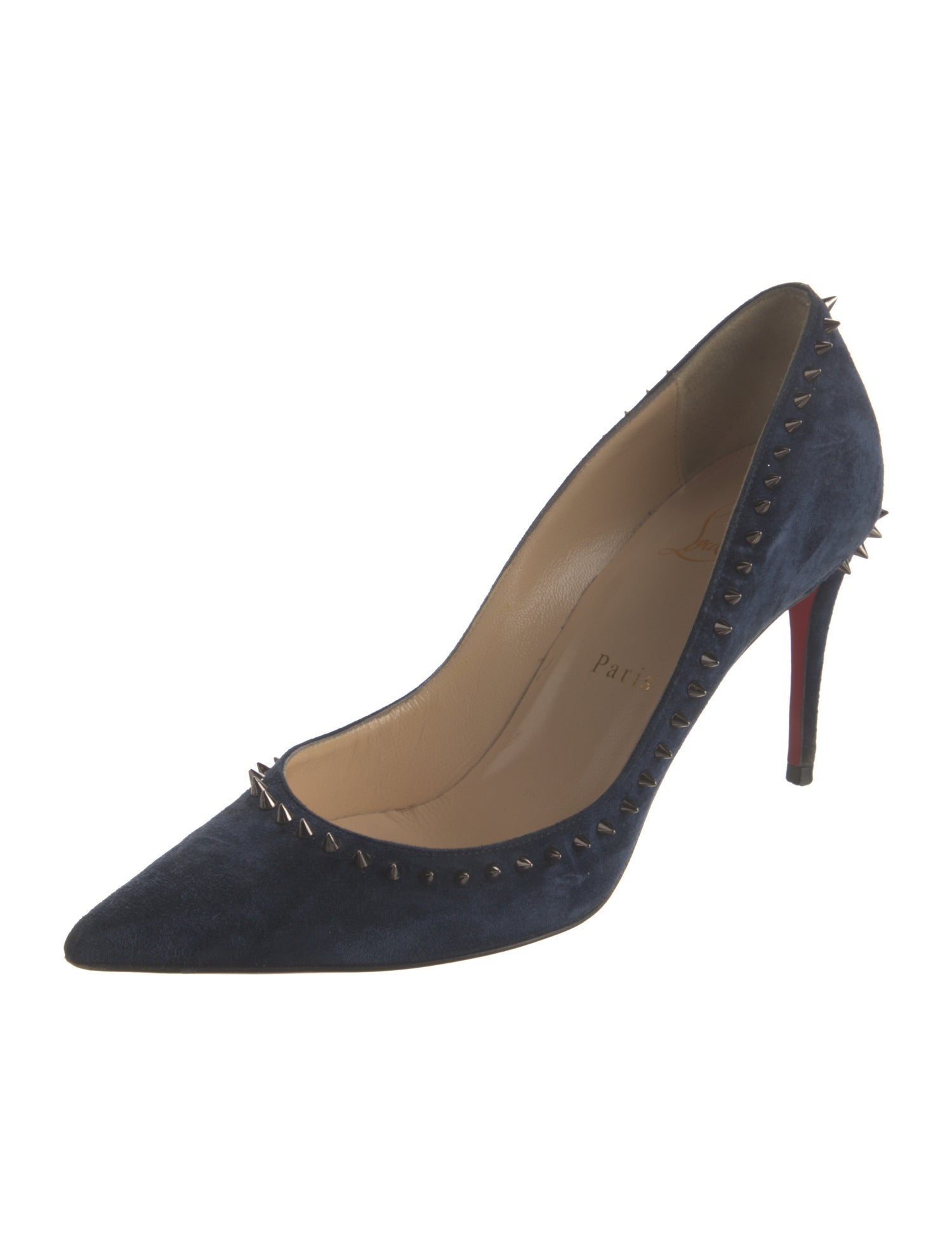 Christian Louboutin Spike Accents Suede Pumps