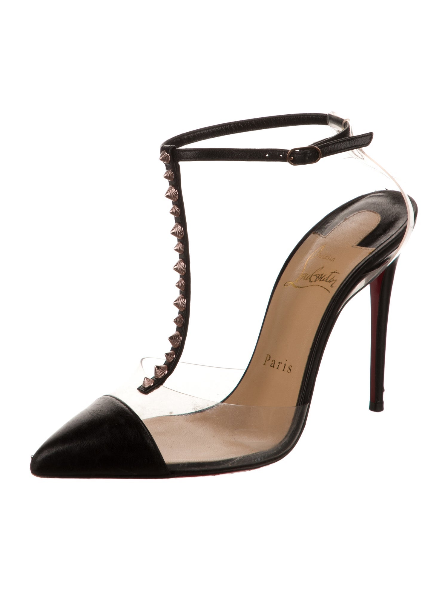 Christian Louboutin Spike Accents Leather T-Strap Pumps