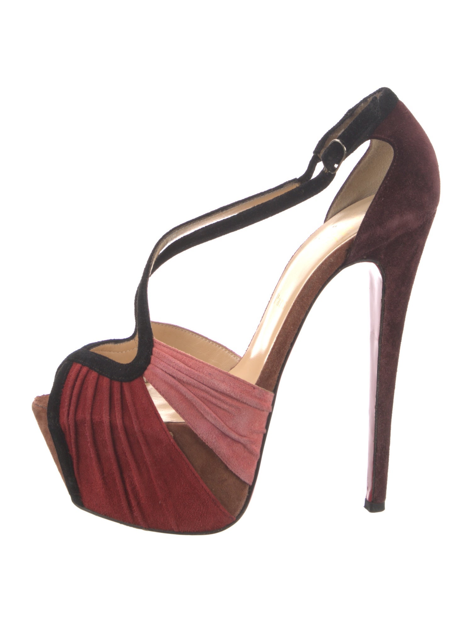 Christian Louboutin Suede Colorblock Pattern T-Strap Pumps