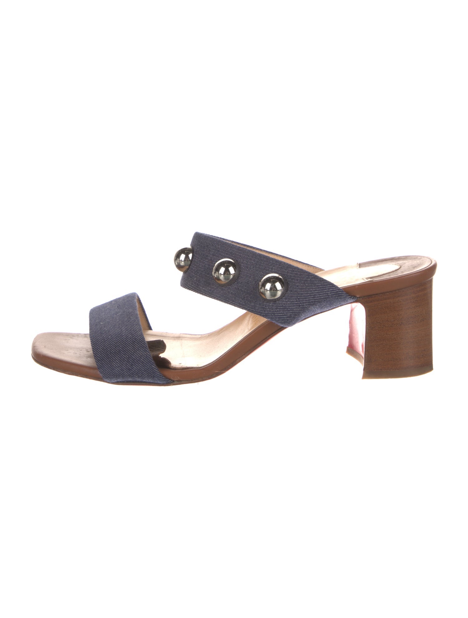 Christian Louboutin Denim Studded Accents Slides