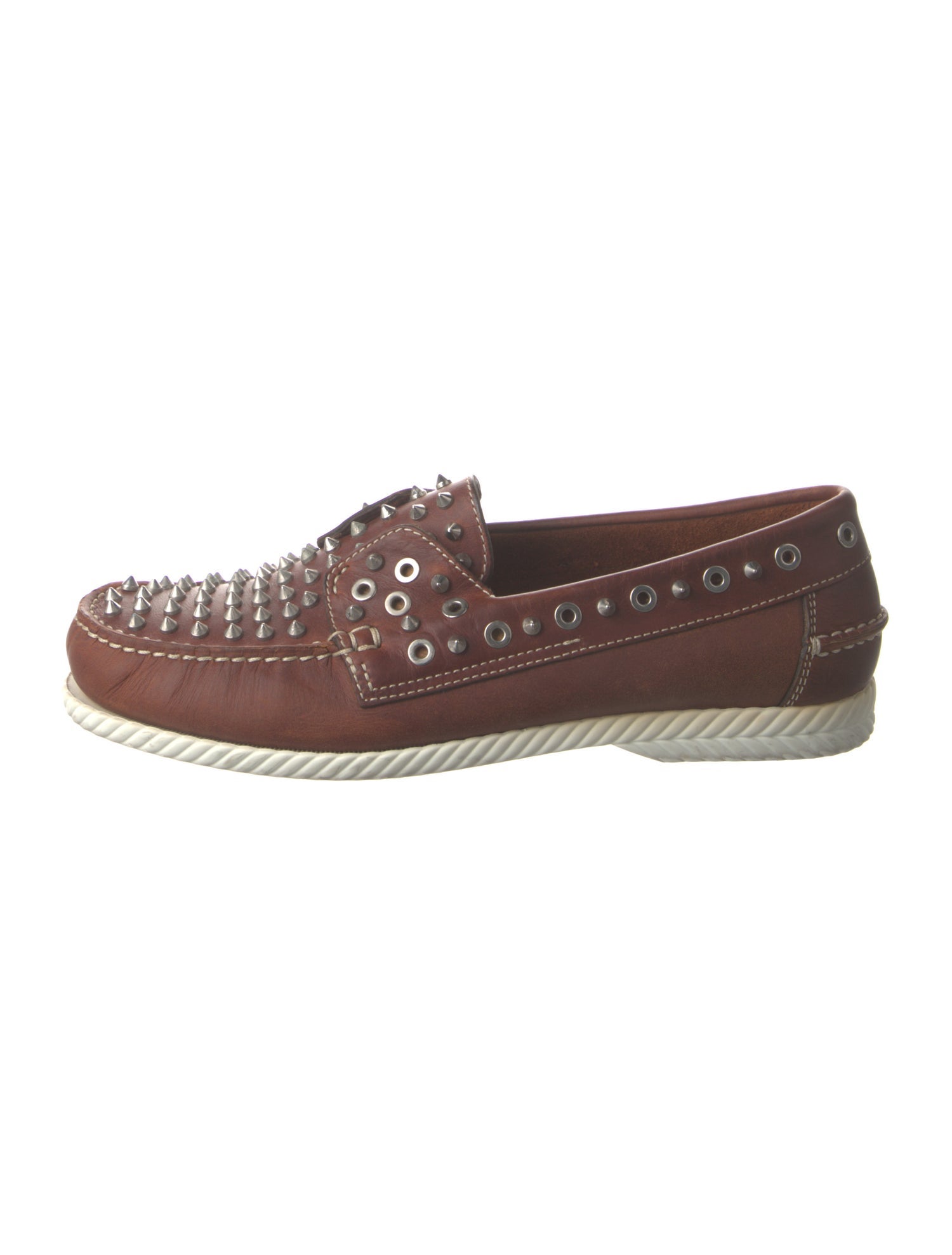 Christian Louboutin King Boat Flat Vachette Spike Accents Boat Shoes