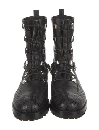 Christian Louboutin Leather Chain-Link Accents Combat Boots