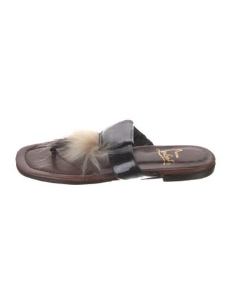 Christian Louboutin Patent Leather Fur Trim Slides