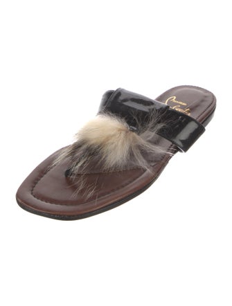 Christian Louboutin Patent Leather Fur Trim Slides