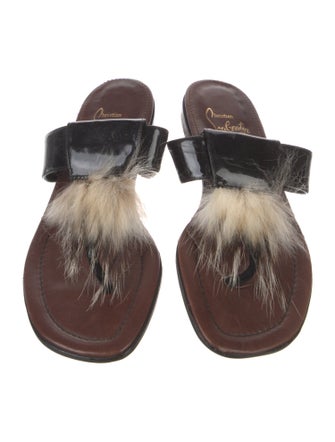 Christian Louboutin Patent Leather Fur Trim Slides