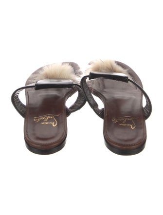 Christian Louboutin Patent Leather Fur Trim Slides