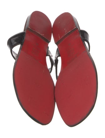 Christian Louboutin Patent Leather Fur Trim Slides