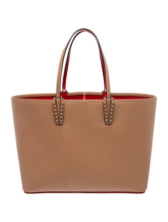 Christian Louboutin Leather Calfskin Empire Spikes Small East West Cabata Tote Nude