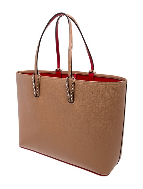 Christian Louboutin Leather Calfskin Empire Spikes Small East West Cabata Tote Nude