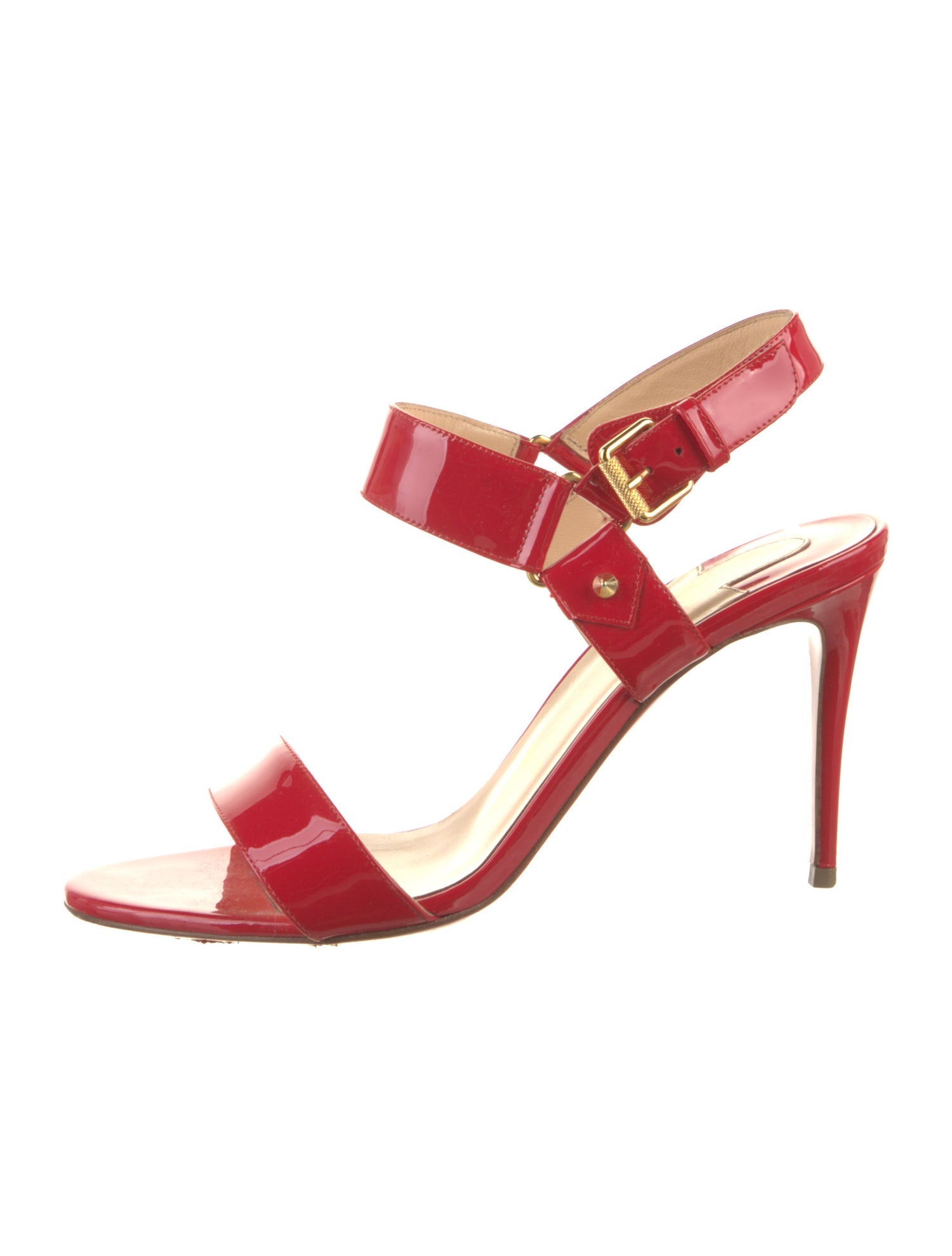 Christian Louboutin Spike Accents Patent Leather Slingback Sandals