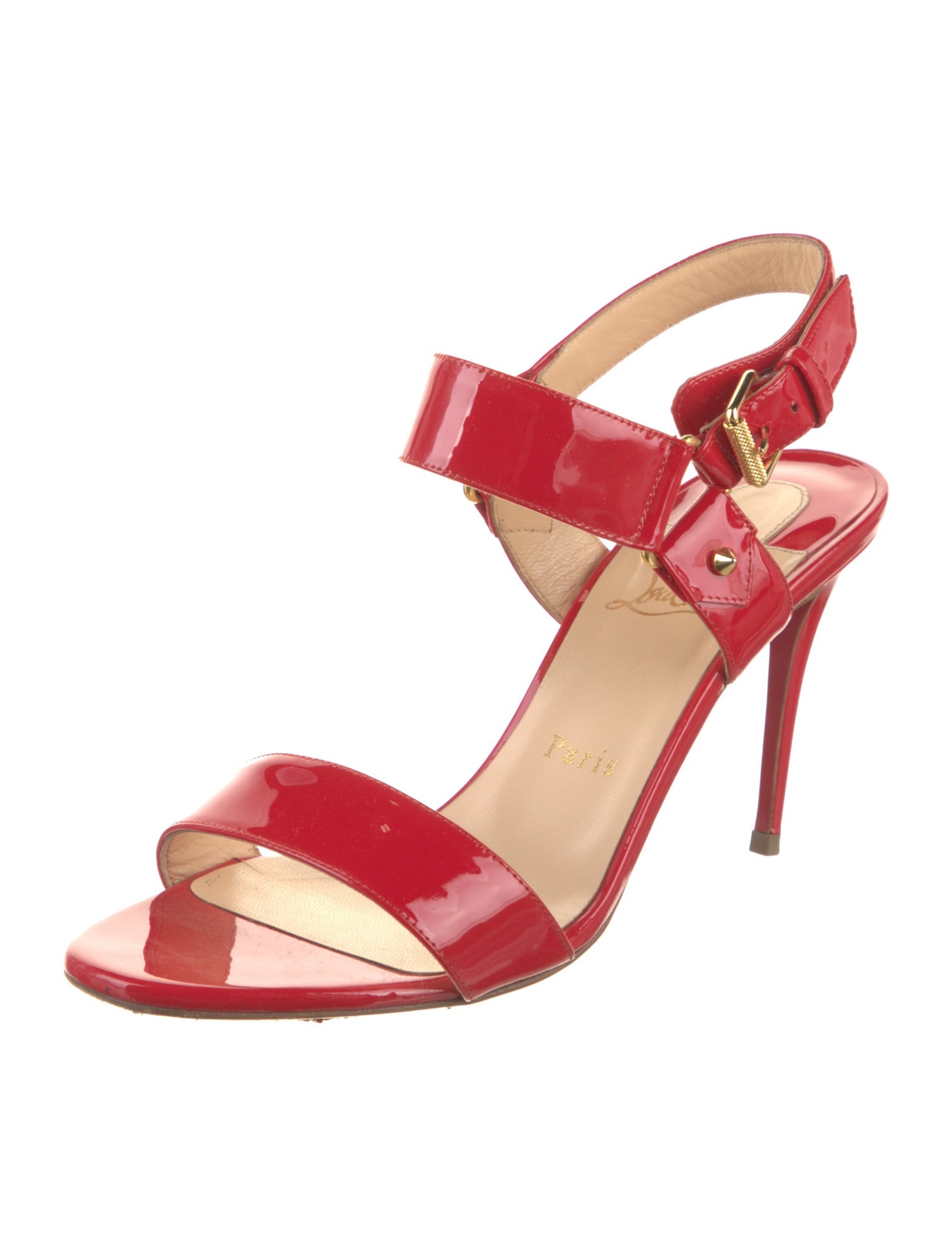 Christian Louboutin Spike Accents Patent Leather Slingback Sandals