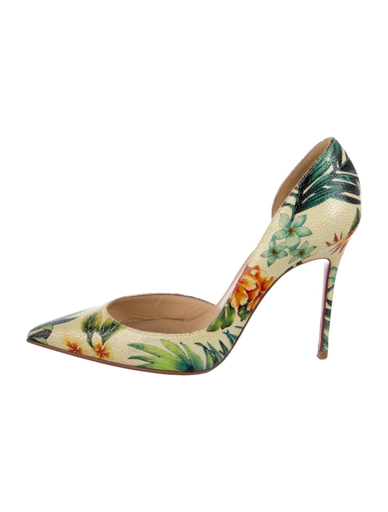 Christian Louboutin Patent Leather Floral Print D'Orsay Pumps