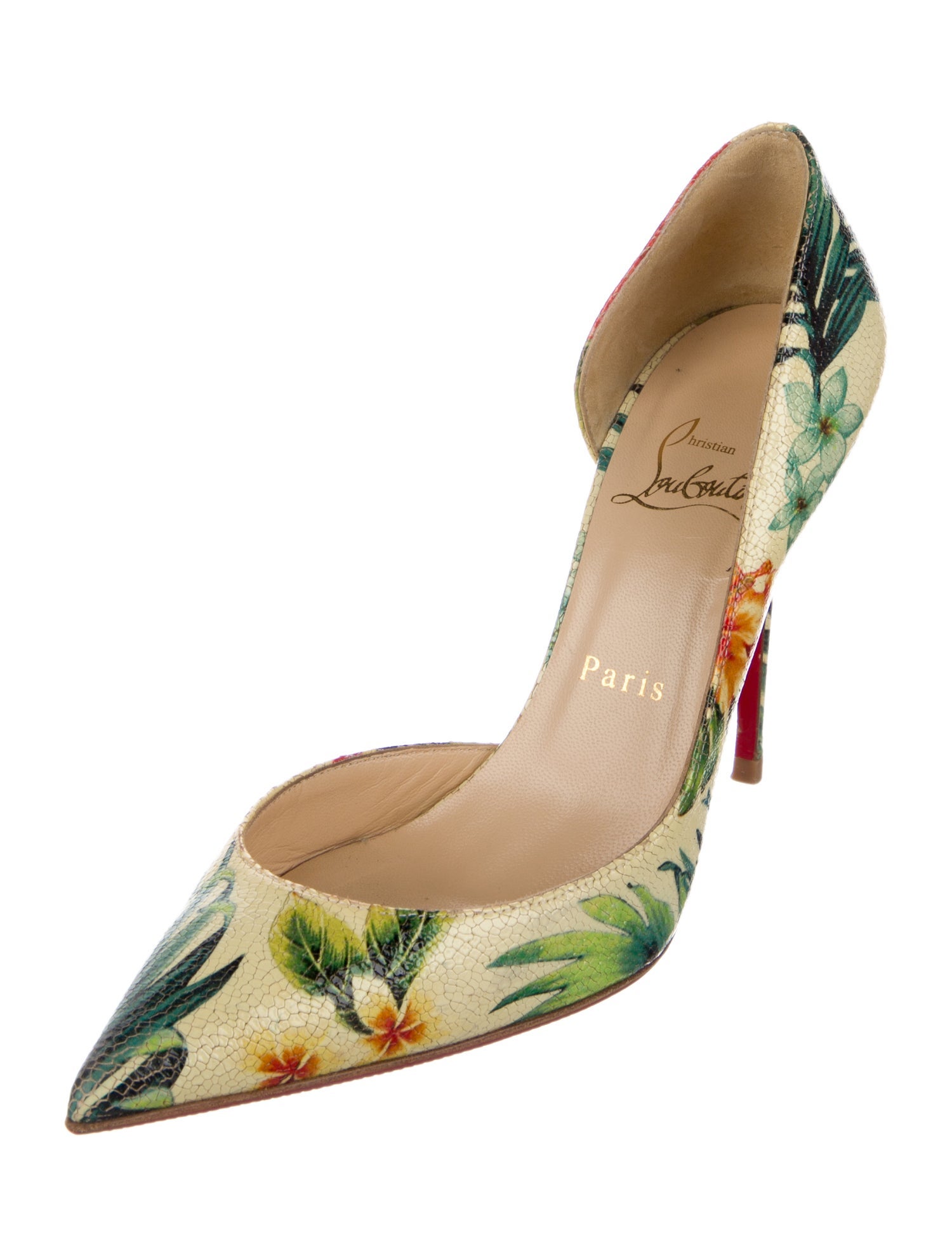 Christian Louboutin Patent Leather Floral Print D'Orsay Pumps