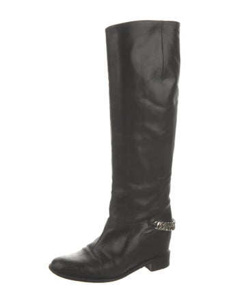 Christian Louboutin Chain-Link Accent Leather Riding Boots