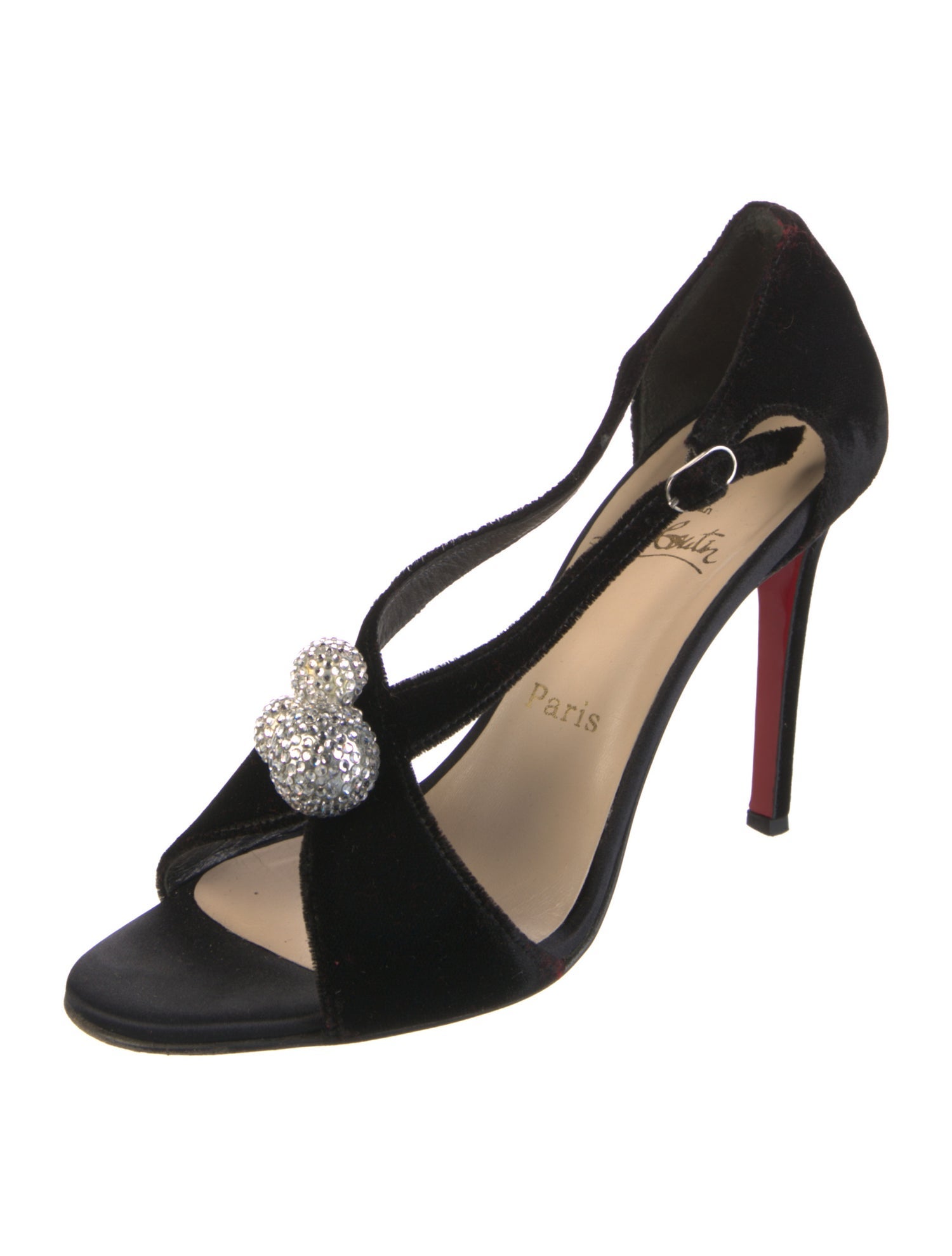 Christian Louboutin Velvet Crystal Embellishments Slingback Sandals