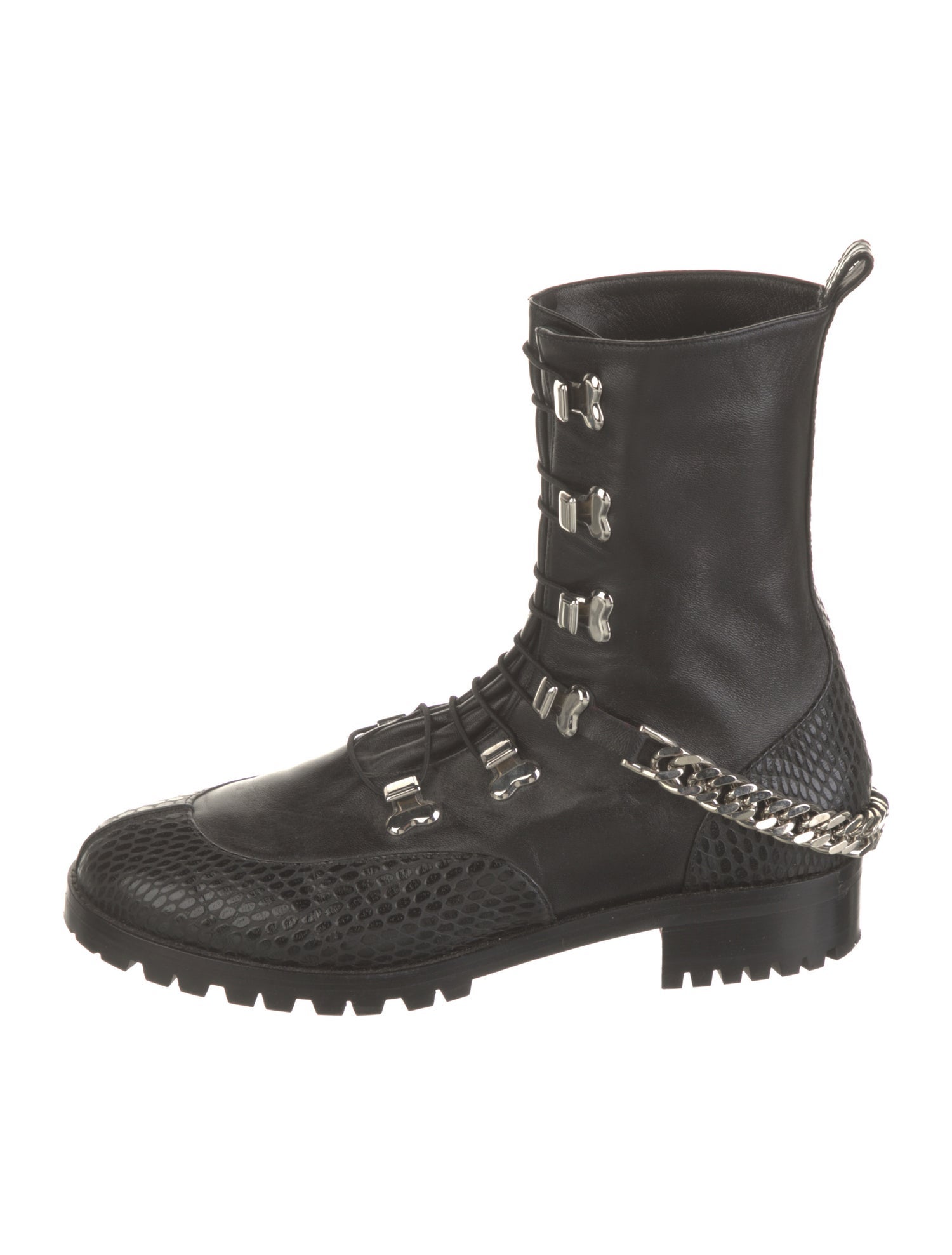 Christian Louboutin Leather Chain-Link Accents Combat Boots