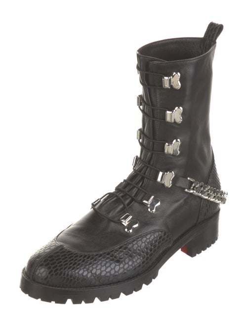 Christian Louboutin Leather Chain-Link Accents Combat Boots