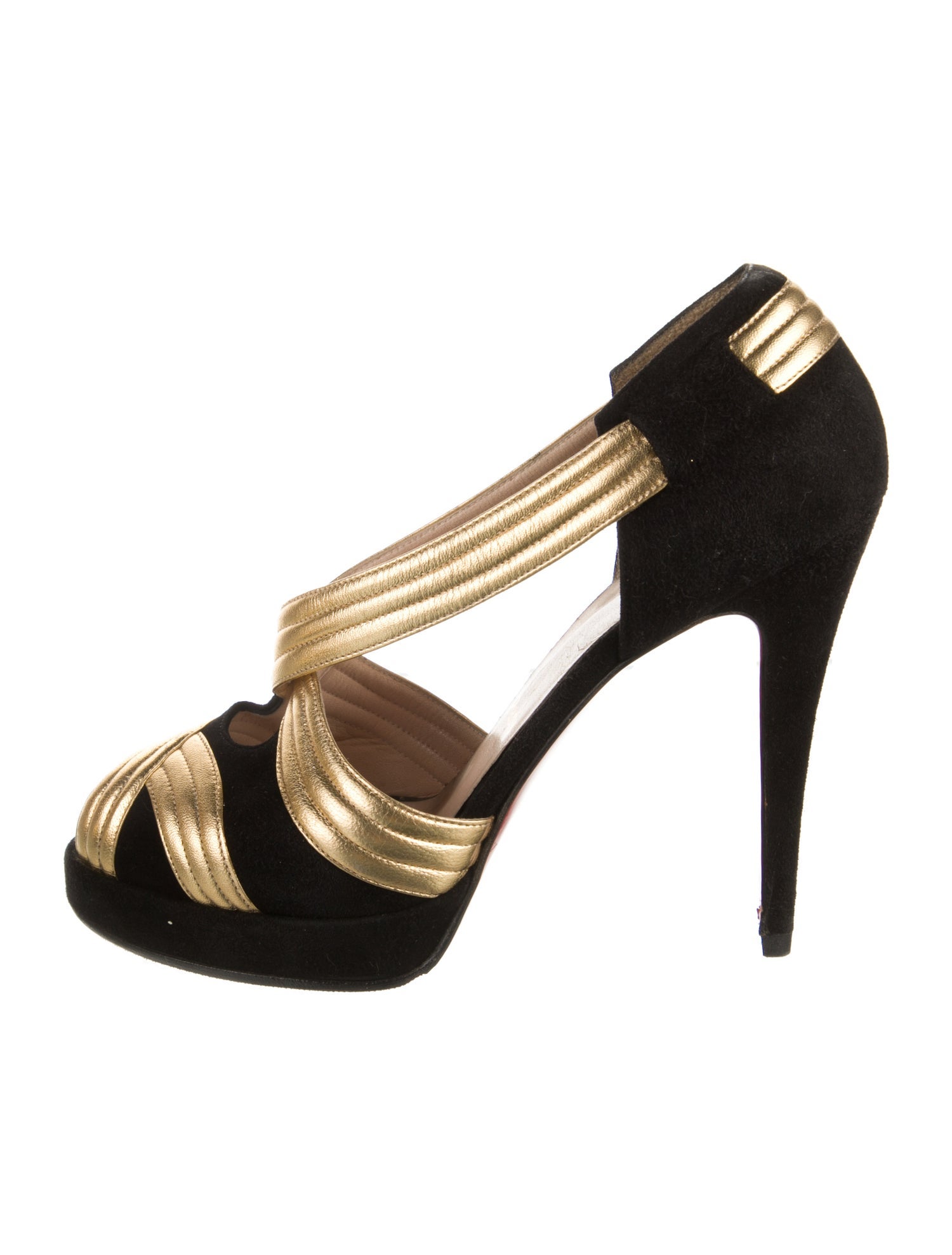 Christian Louboutin Suede Leather Trim Embellishment T-Strap Pumps