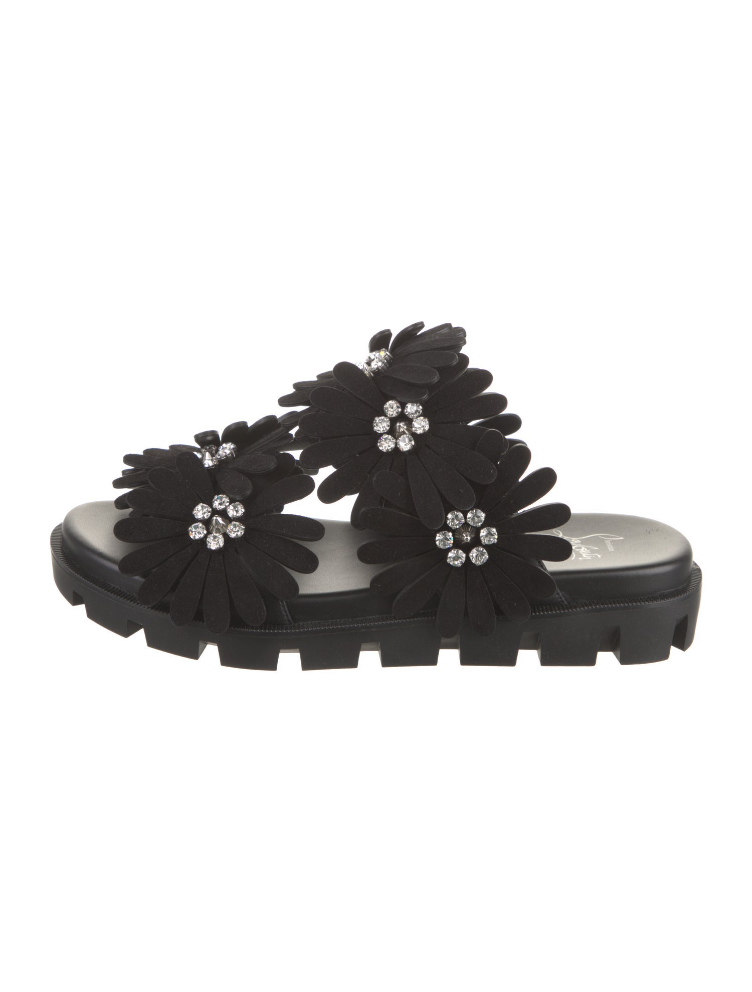 Christian Louboutin Suede Crystal Embellishments Slides w/Tags
