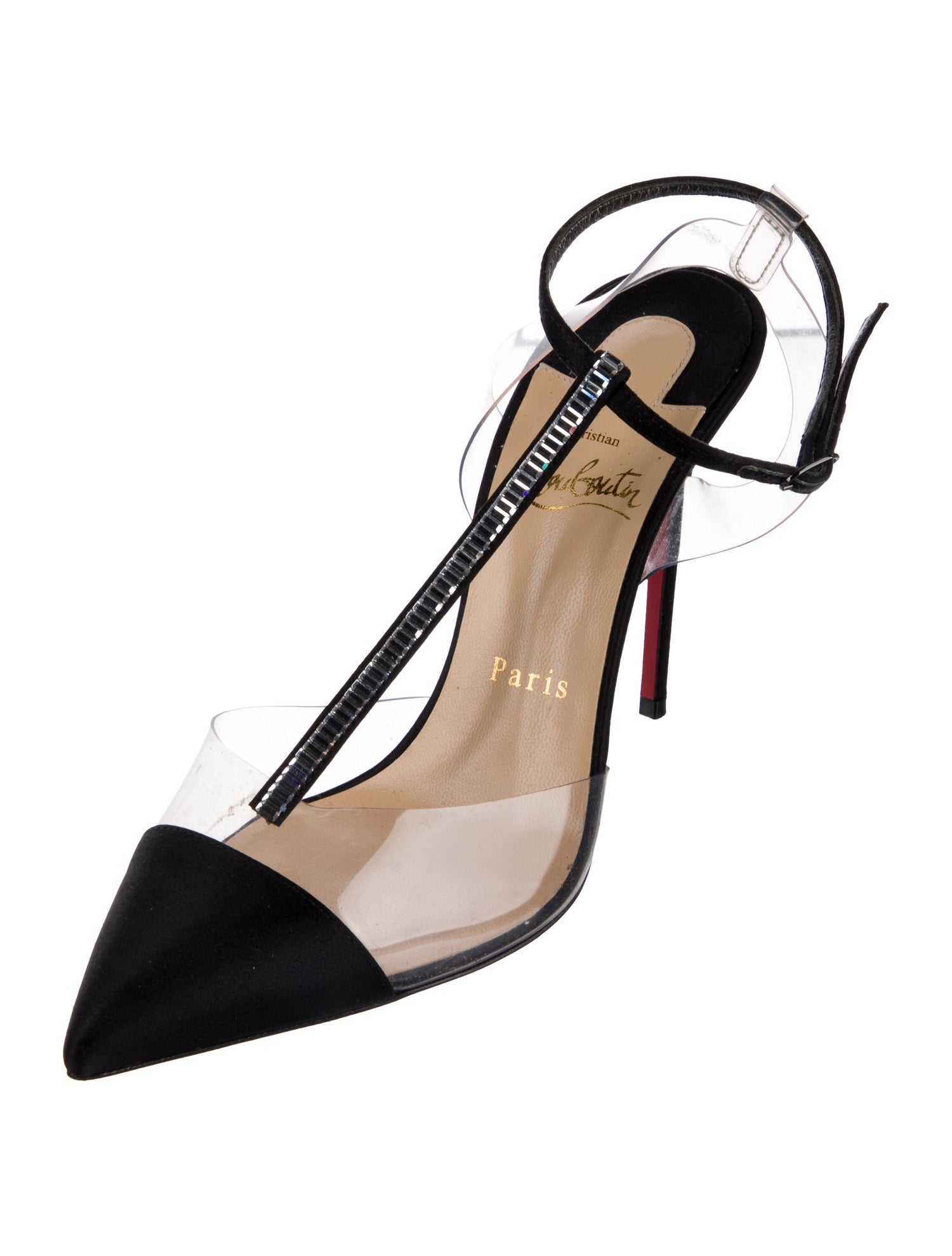 Christian Louboutin Satin Crystal Embellishments T-Strap Pumps