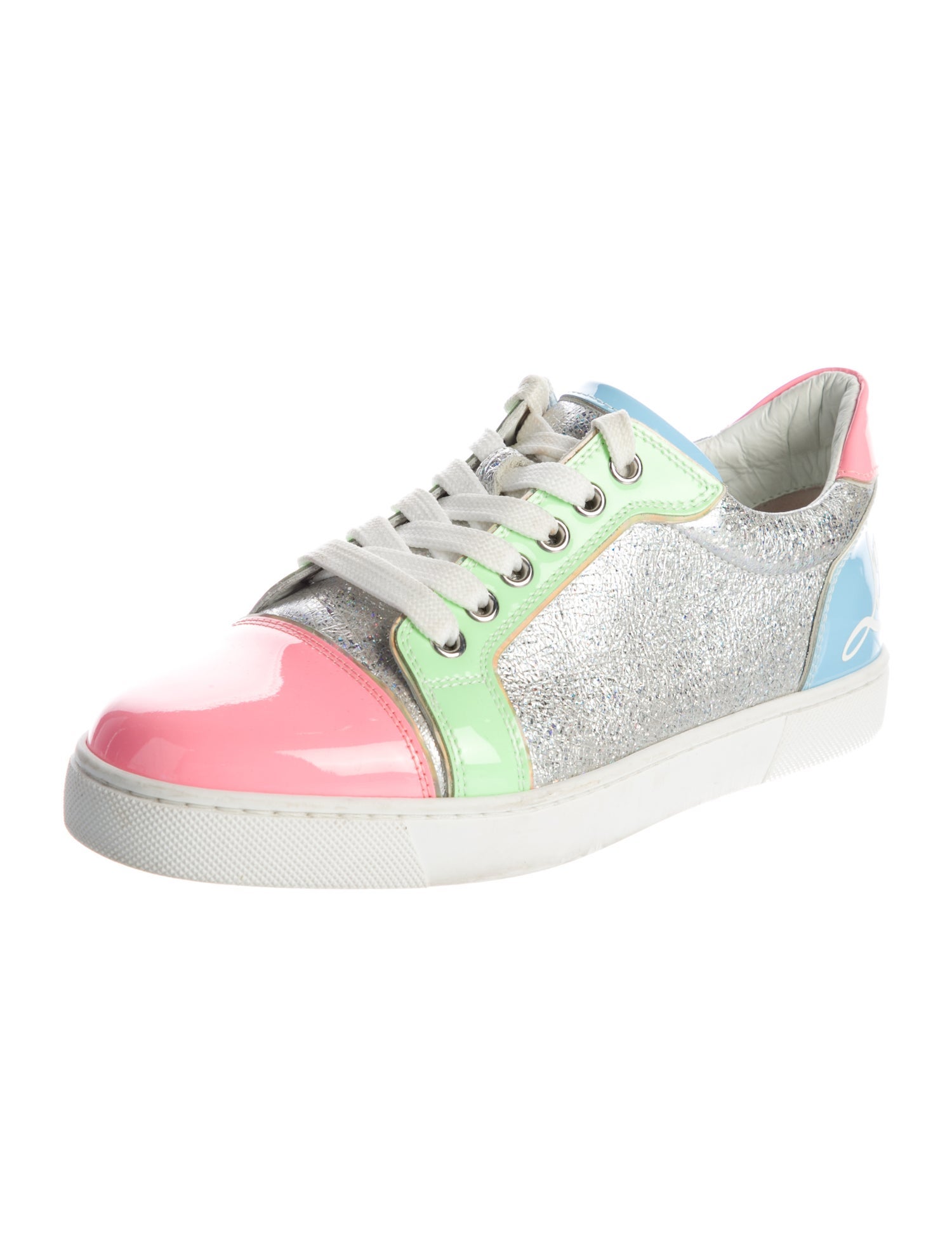 Christian Louboutin Patent Leather Colorblock Pattern Sneakers