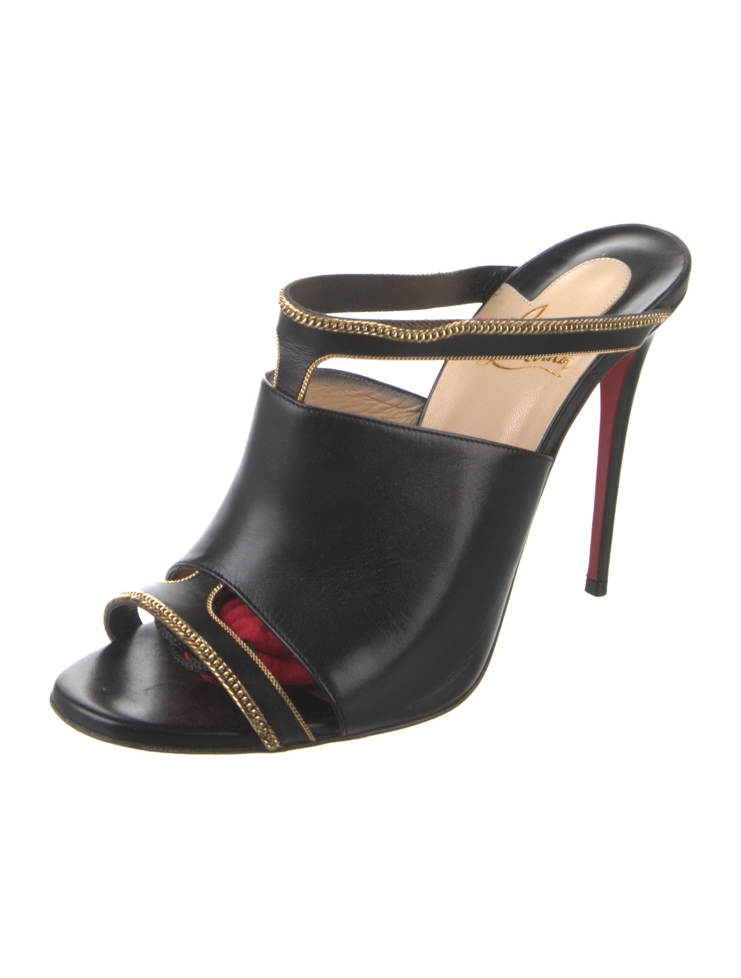 Christian Louboutin Leather Chain-Link Accents Slides