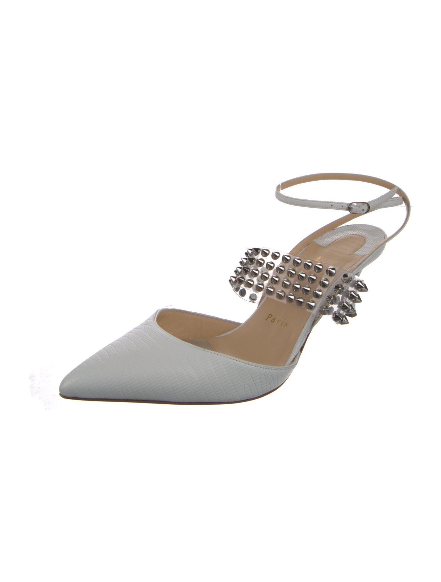 Christian Louboutin Spike Accents Embossed Leather Slingback Pumps