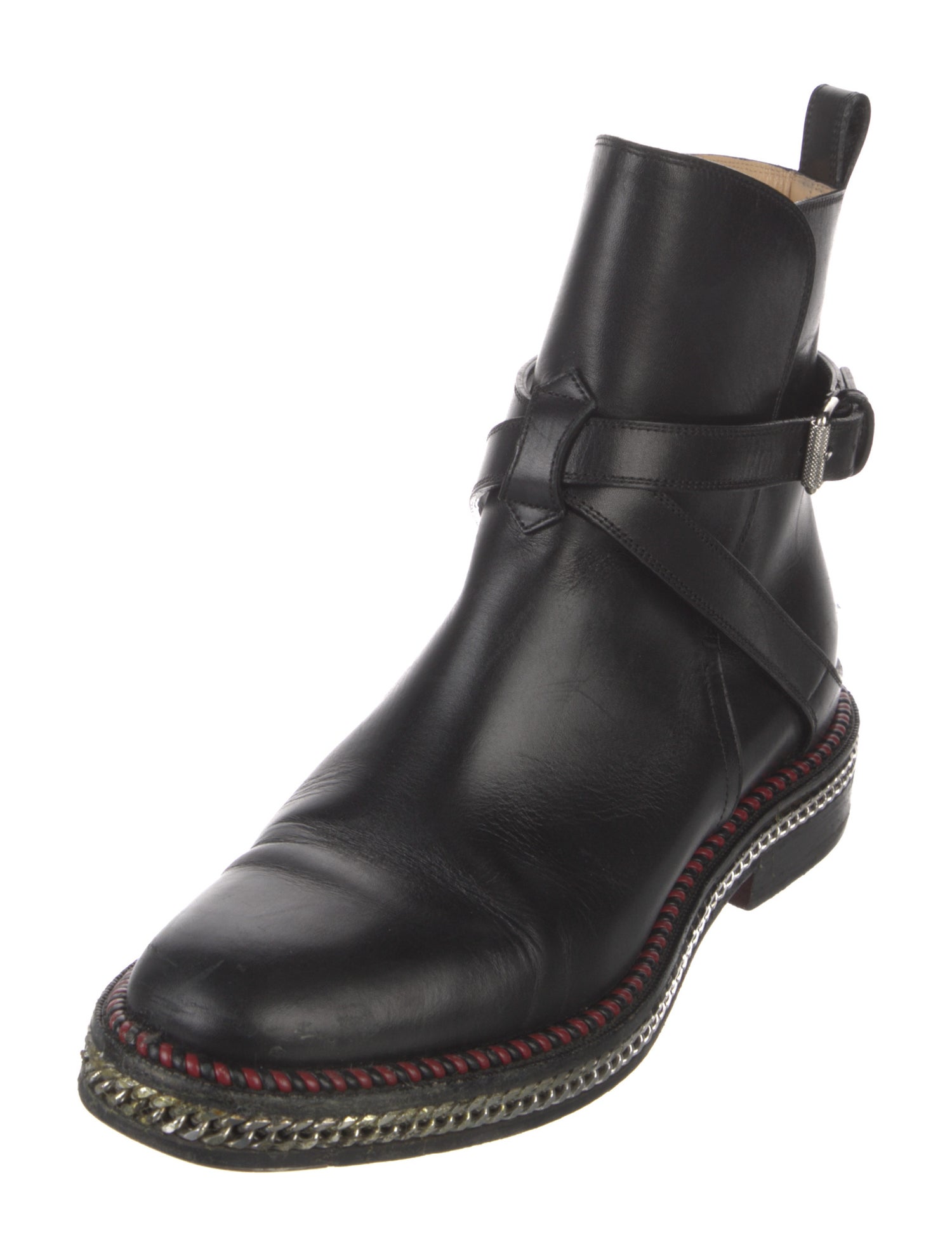 Christian Louboutin Leather Chain-Link Accents Chelsea Boots