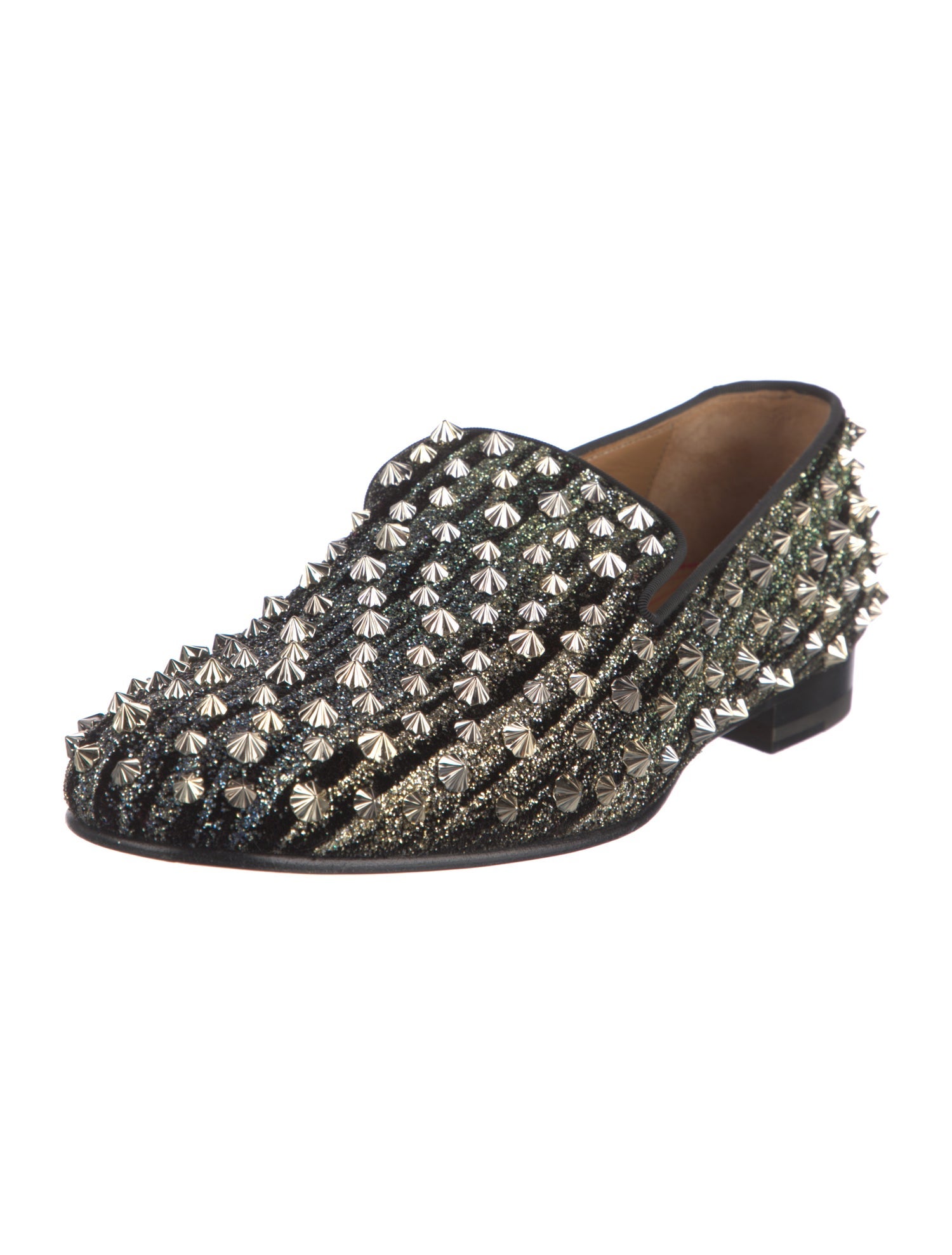 Christian Louboutin Spike Accents Glitter Loafers