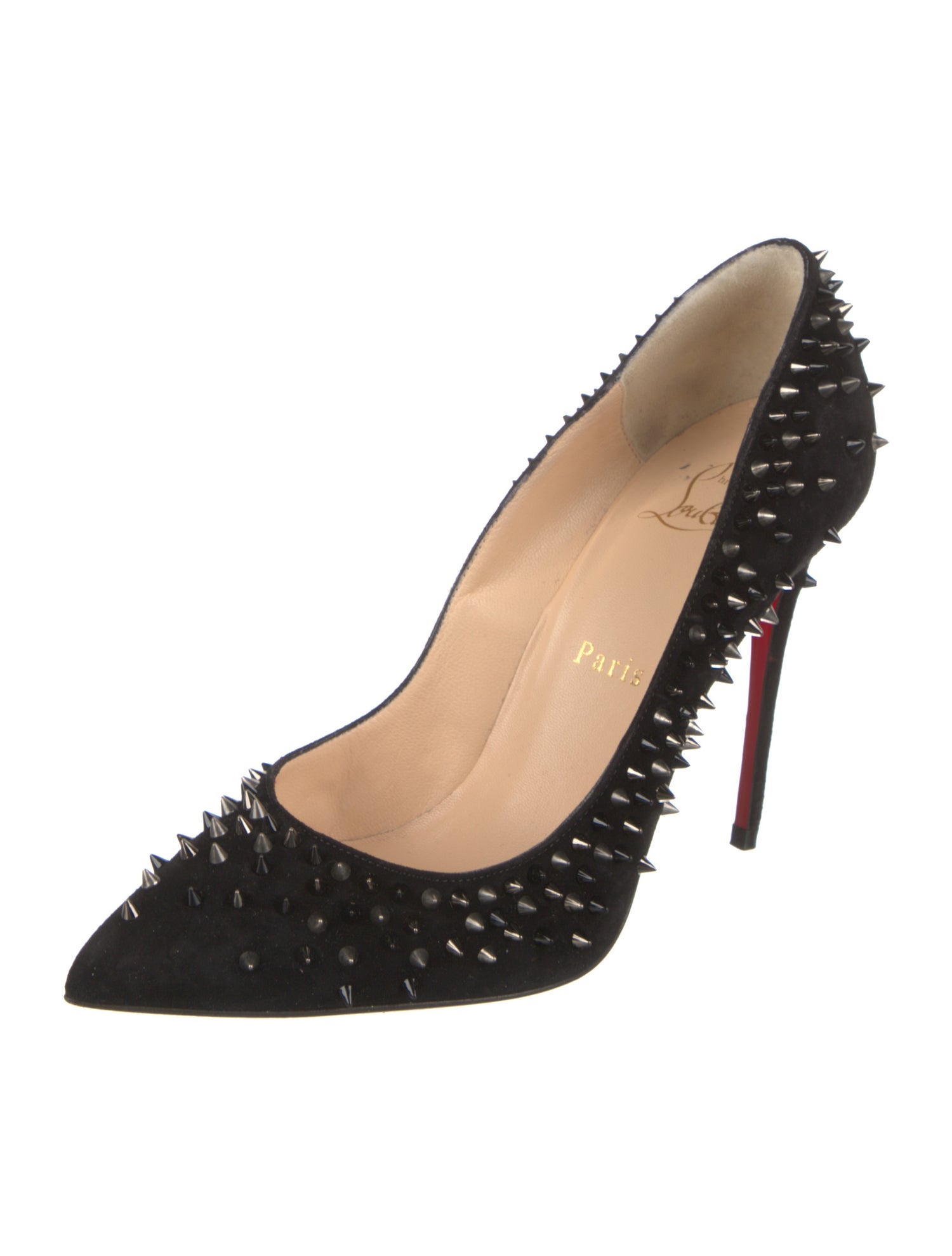 Christian Louboutin Spike Accents Suede Pumps