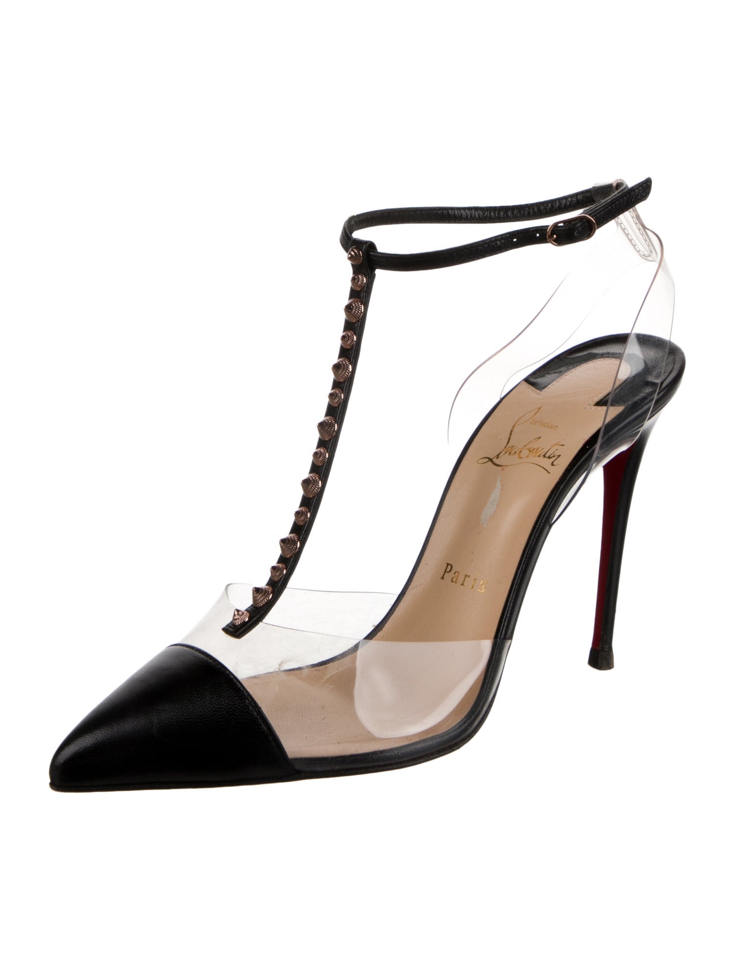 Christian Louboutin Spike Accents Leather T-Strap Pumps