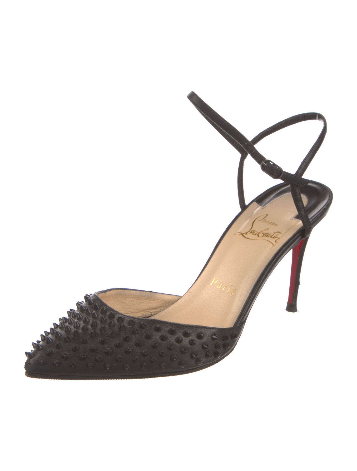 Christian Louboutin Spike Accents Leather Slingback Pumps